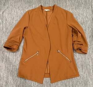 Maurices Brown Open Front Blazer with Ruched 3/4 Sleeves